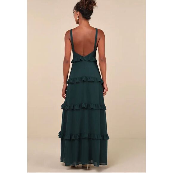 $99 Lulus Sincerely Poised Emerald Backless Bustier Tiered Maxi Dress size mediu - Picture 2 of 9